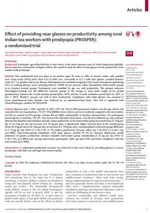 Effect of providing near glasses on productivity among rural Indian tea workers with presbyopia (PROSPER): a randomised trial