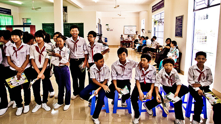 Smiling students at a high school in Vietnam