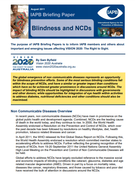 Blindness and Non Communicable Diseases