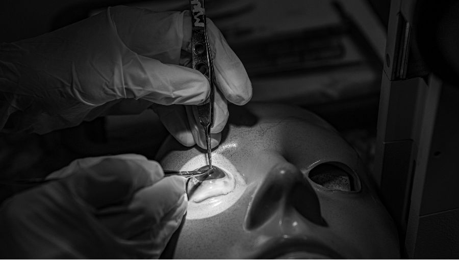 Trainee Surgeon practicing eye surgery