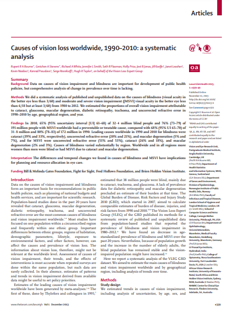 Causes of vision loss worldwide, 1990–2010