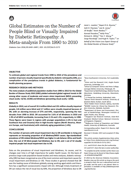 Global Estimates on the Number of People Blind or Visually Impaired by Diabetic Retinopathy