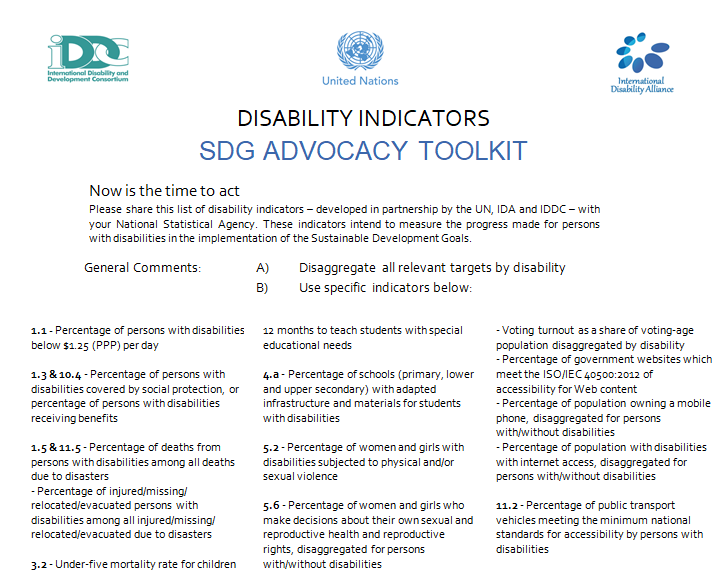Toolkit to advocate for disability inclusion in SDG indicators
