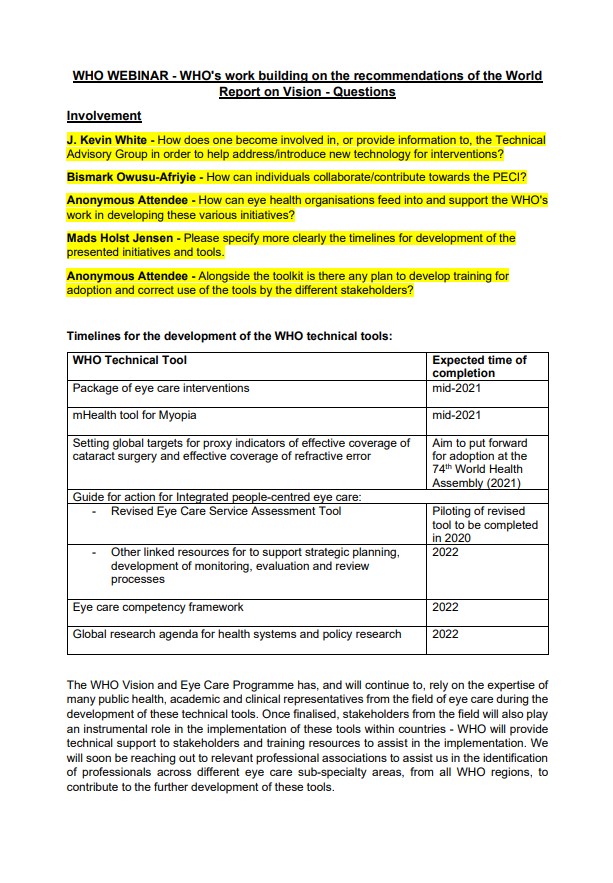 WHO webinar questions document