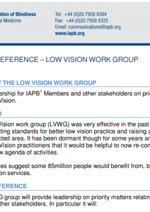 Mandat du groupe de travail sur la basse vision