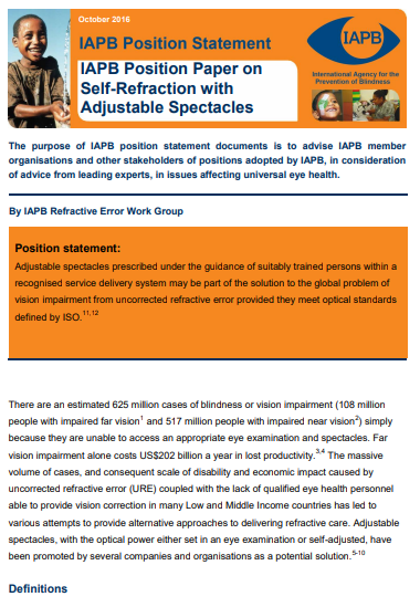 Position Paper on Self Refraction with Adjustable Spectacles