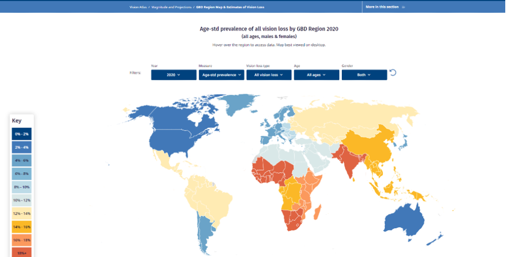 GBD 地区 Map of Prevalence of Vision Loss