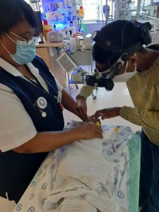This premature newborn in sub-Saharan Africa is receiving unregulated oxygen and is at risk of developing ROP and blindness