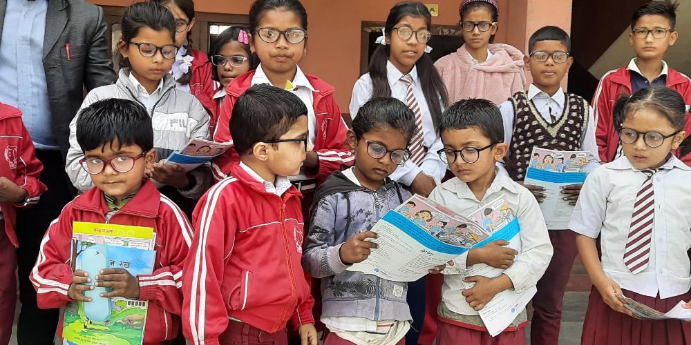 School students with glasses