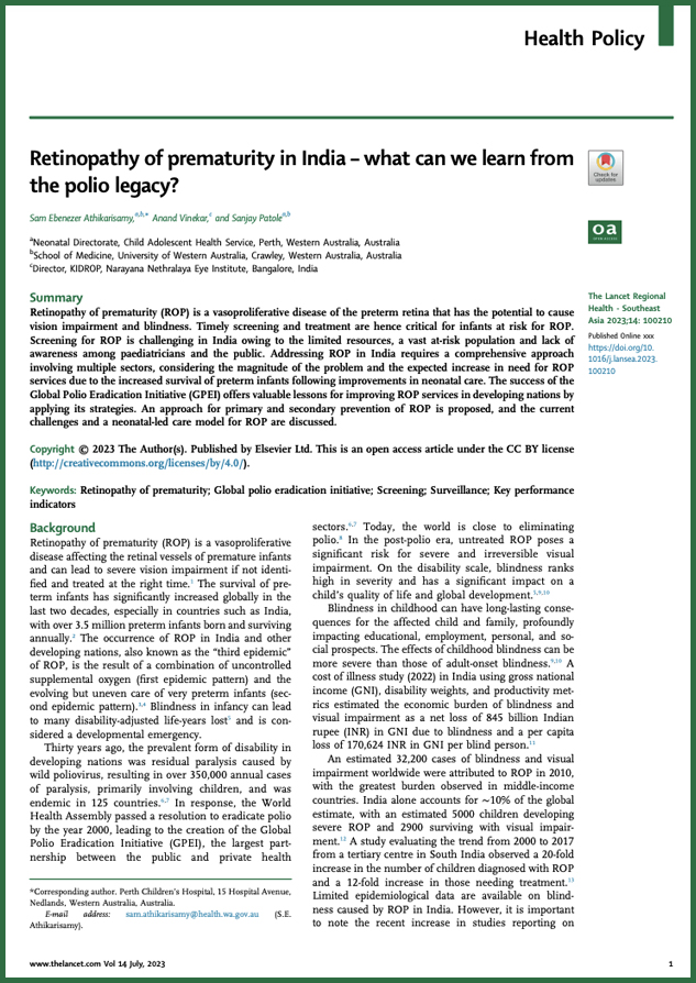 Retinopathy of prematurity in India