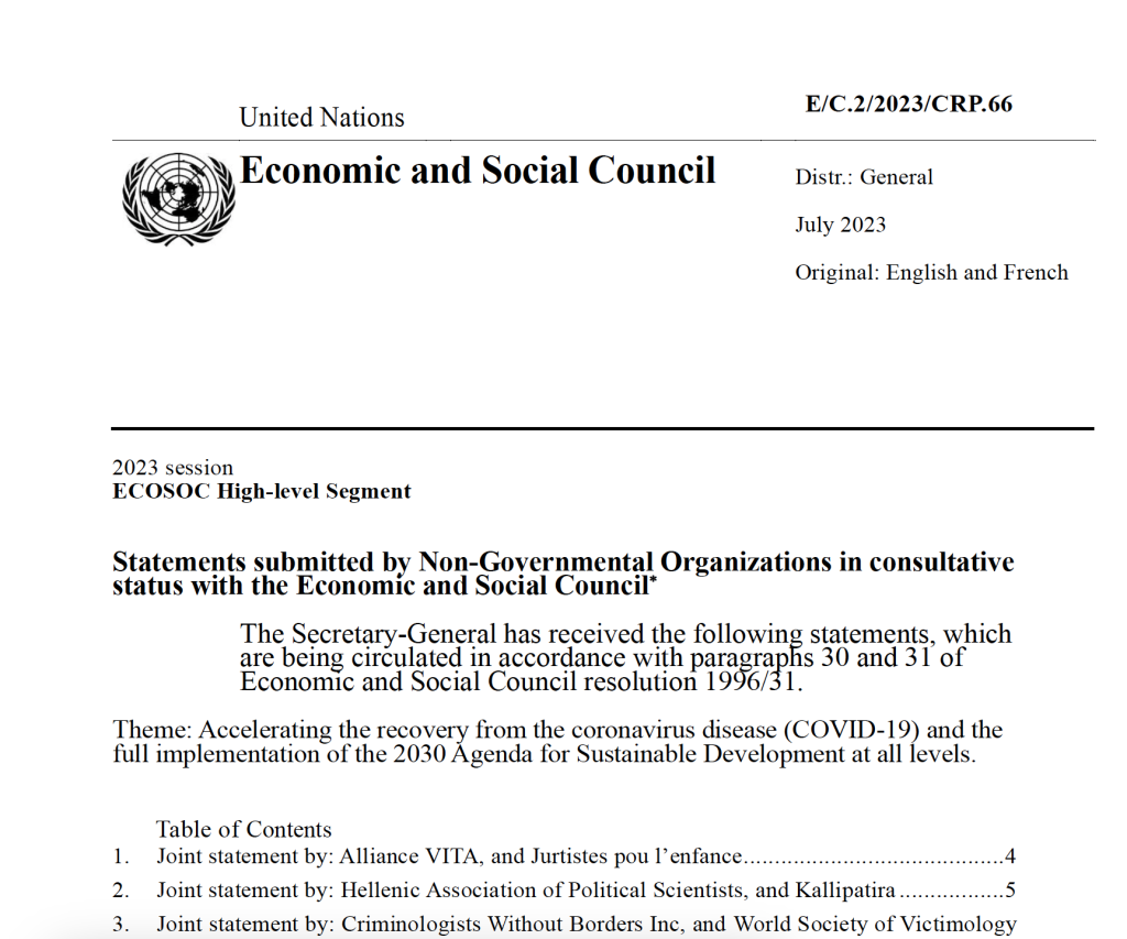 2023 ECOSOC High-level Segment – Written Statements title page