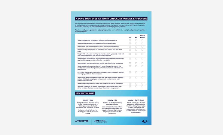 A love your eyes at work checklist for all employers