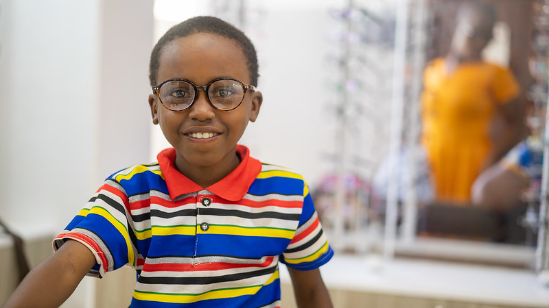 A child wearing glasses