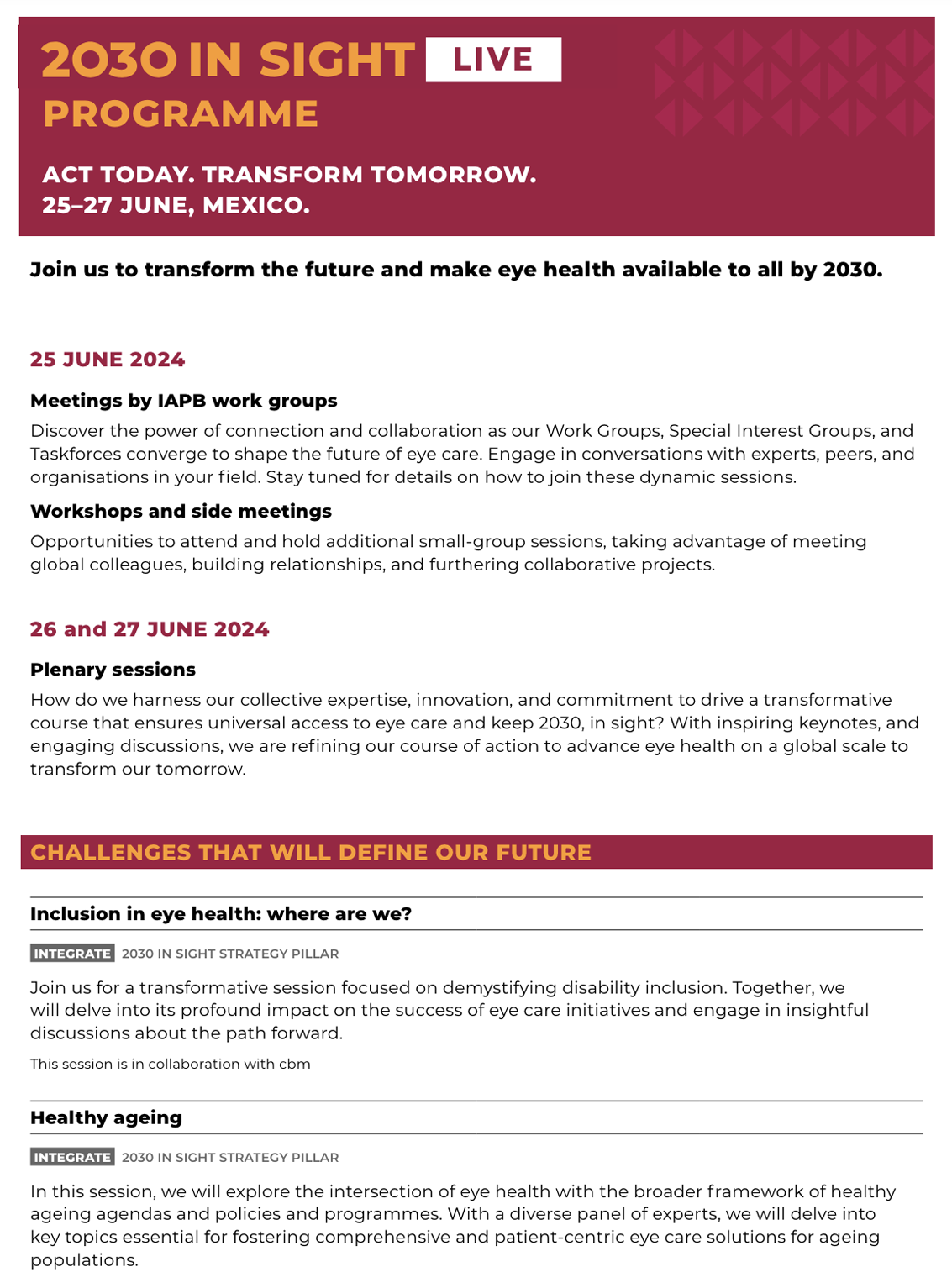2030 IN SIGHT LIVE Mexico Programme