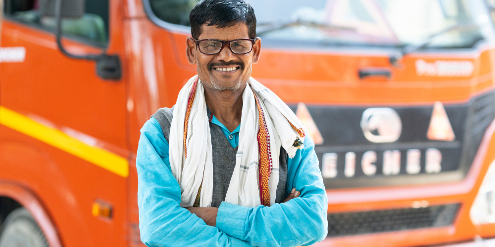 Truck driver wearing glasses
