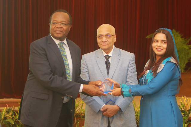 Minister of Health Her Excellency Ms Iruthisham Adam, Dr Tara Prasad Das, IAPB SEA Regional Chair, Prof. Henry Adala, LCIF Technical Advisor, Africa