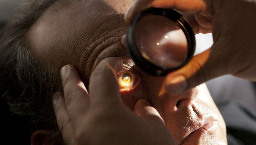 A diabetic retinopathy patient in volunteer faculty Dr. John Carter's vitreo retinal clinic is examined on Screening Day at the Regional Institute of Ophthalmology/ Story: Orbis International is Scaling up to meet the rising tide of diabetic retinopathy world-wide