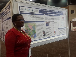 Agnes stands next to Operation Eyesight’s poster presentation at the IAPB’s 10th General Assembly in Durban, South Africa. Agnes was sponsored by SiB to attend the assembly, in recognition of her exemplary work in bringing eye care services to the people of Elgeyo-Marakwet County