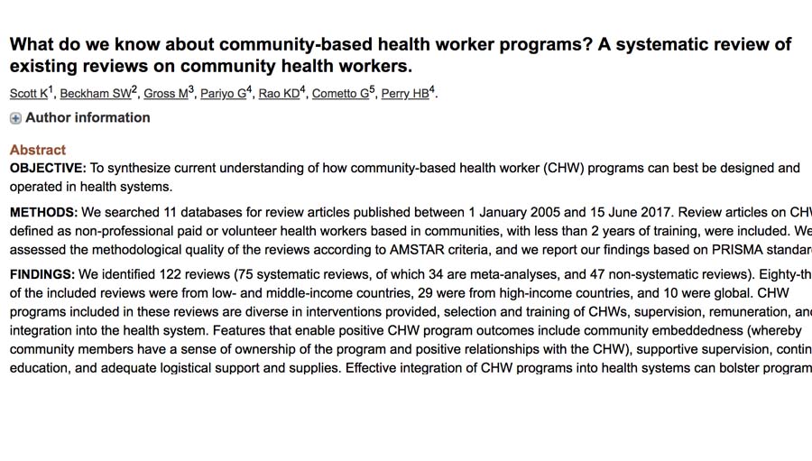 IAPB Africa Knowledge: reviews and publications; screenshot of CHW paper