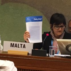 WHA2017 side event. Dr. Karen Vincenti (Malta), Commonwealth Chair at the meeting presents the policy brief