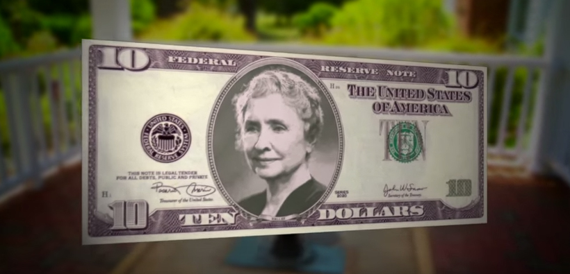 Helen Keller on USD10 note - illustration