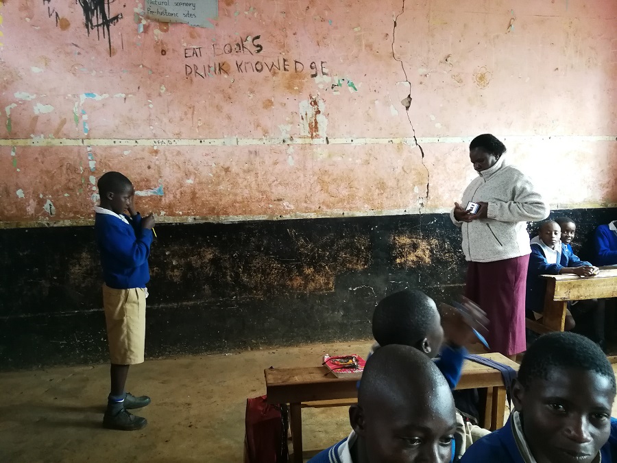 Meshack is screened by his teacher, using the Peek app.