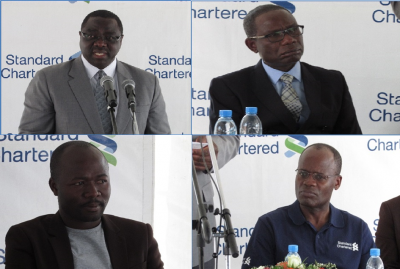 Launch delegates. From left to right- Permanent Secretary MOH, Co-Chair OE Zambia, Area councillor Chawama and CEO Standard Chartered Bank Zambia