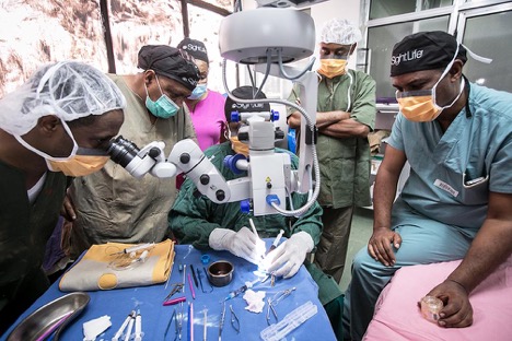 Surgery in progress at the eye bank