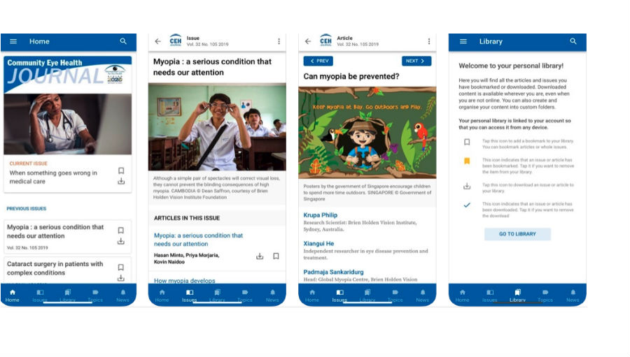 Screenshot of CEHJ app/ Story: The Community Eye Health Journal is now available via App