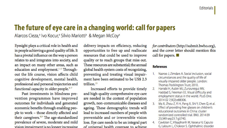 The future of eye care in a changing world: call for papers
