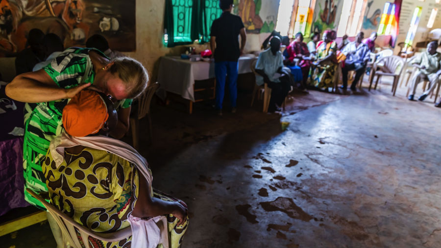 Community eye clinic workshop project aims to reduce avoidable blindness in Uganda/Consultant ophthalmologist, Dr. Clare Davey, coordinator of the VISION 2020 LINK between Mulago and the Royal Free Hospital, carries out an examination on a patient