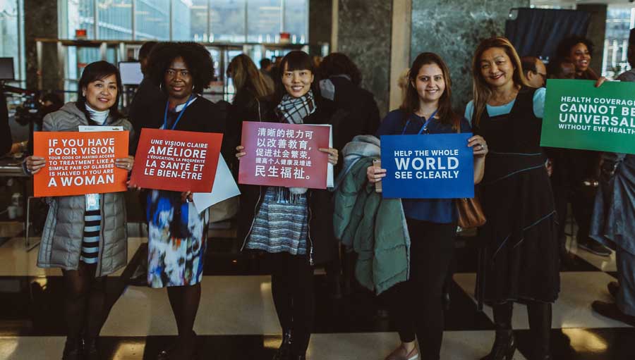 UN Friends of Vision - November Update. IAPB members holding placards at the UN screening in Nov 2019. Photo by Peter Crosby