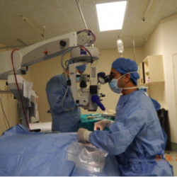 Sight restoration surgery being performed Slit lamp examination