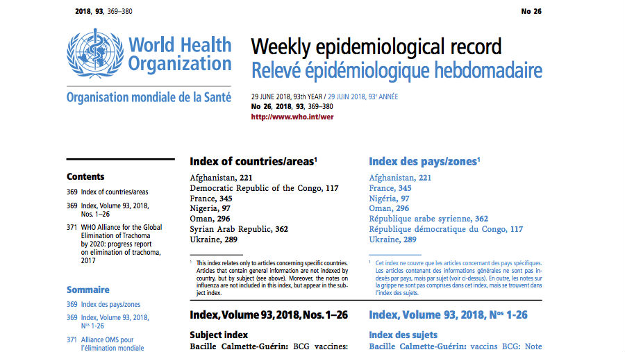 Story: WHO's Weekly Epidemiological Record shows reduction in trachoma prevalence/WHO's Weekly Epidemiological Record screenshot