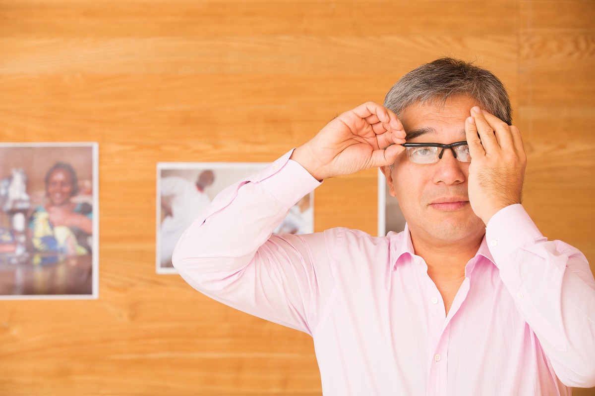 James Chen getting an eye test 