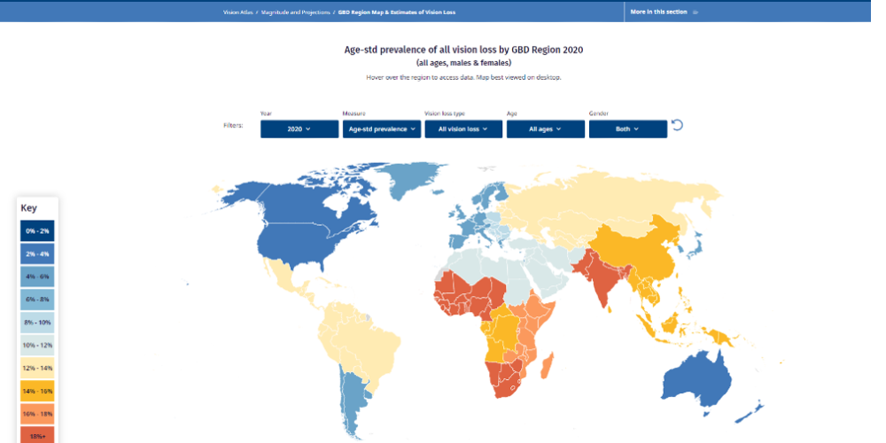 GBD Region Map of Prevalence of Vision Loss